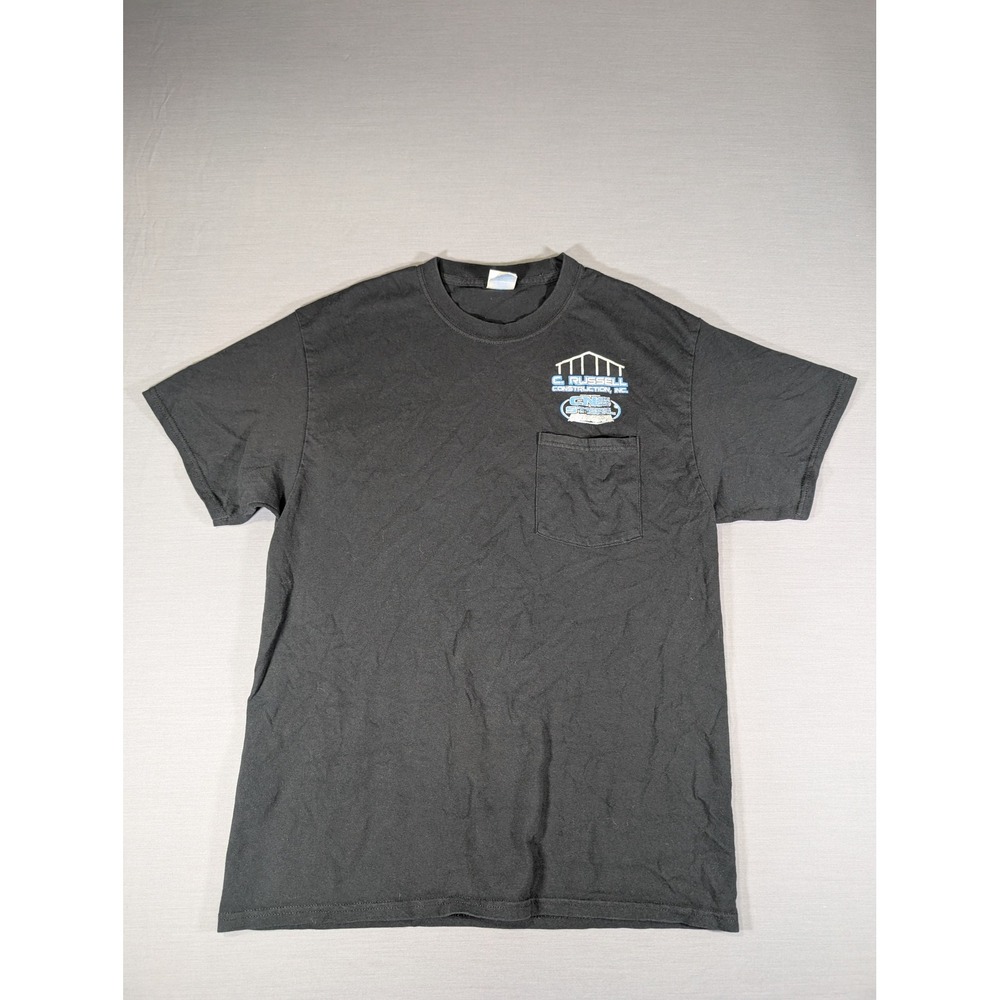 Port & Company Mens Black Pocket T-Shirt C. Russell Construction CNS Steel L